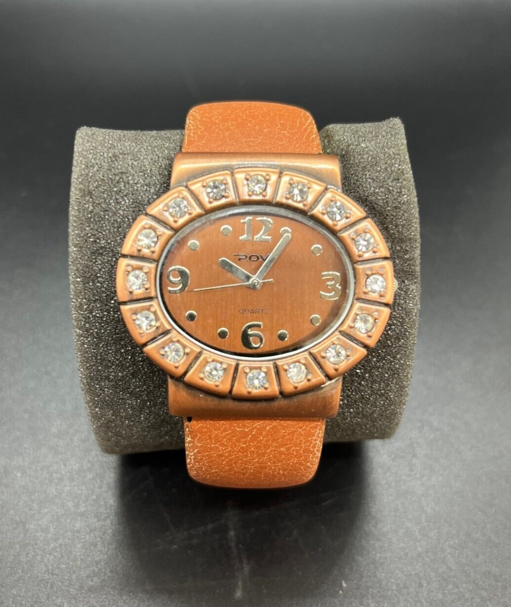 POV 36mm Women’s Camel Brown Open Bangle Bracelet Quartz Watch J7117