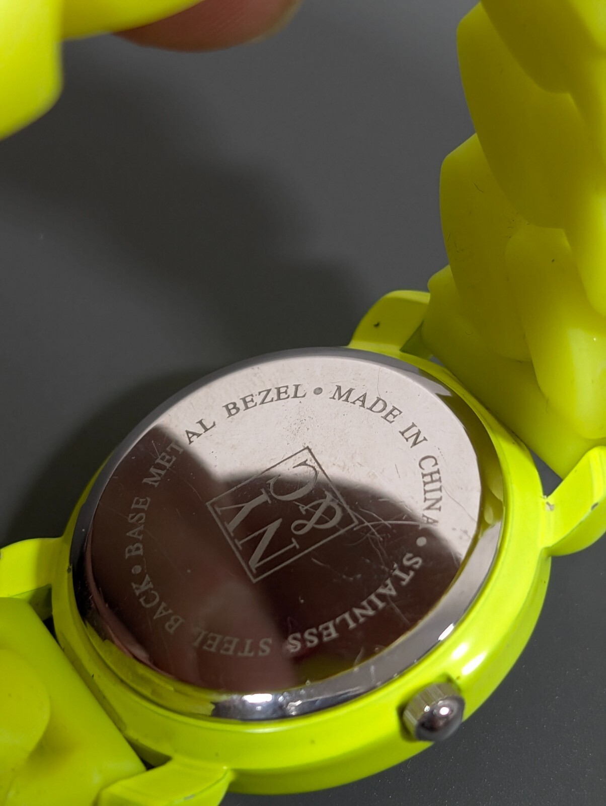 NYC Womens Bright Yellow Jelly Curb Chain Watch Silicone Rubber 6.5 inch 34mm