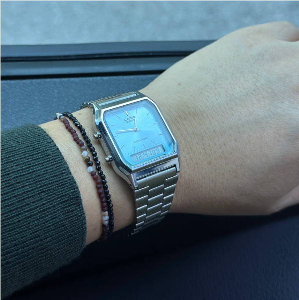 Casio AQ-230A-2A1MQY Vintage Ana-Digi Ice Blue Dial Silver Steel Watch New