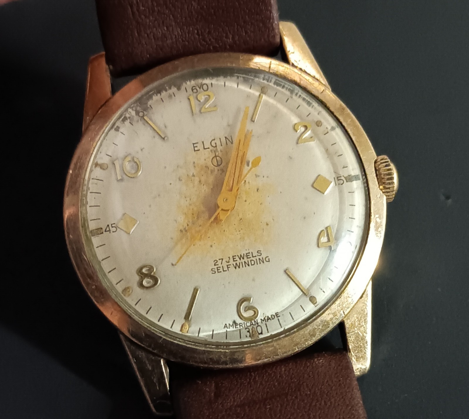 Vintage Elgin self winding 27 jewel automatic watch for parts repair