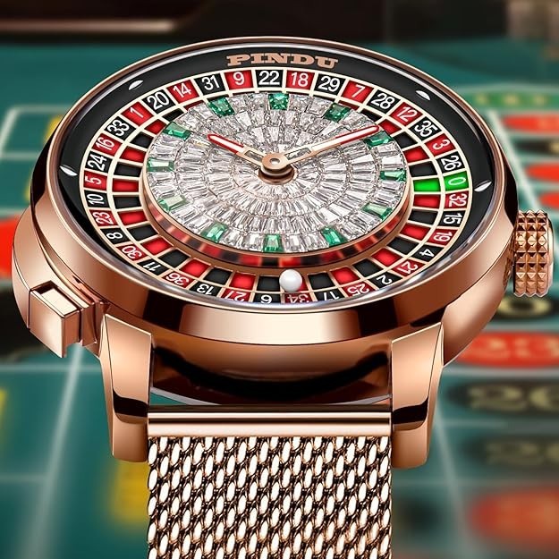 🔥USA🔥 PINDU Design NH35A Rotary Roulette Casino Mechanical Watch BraceletP6616
