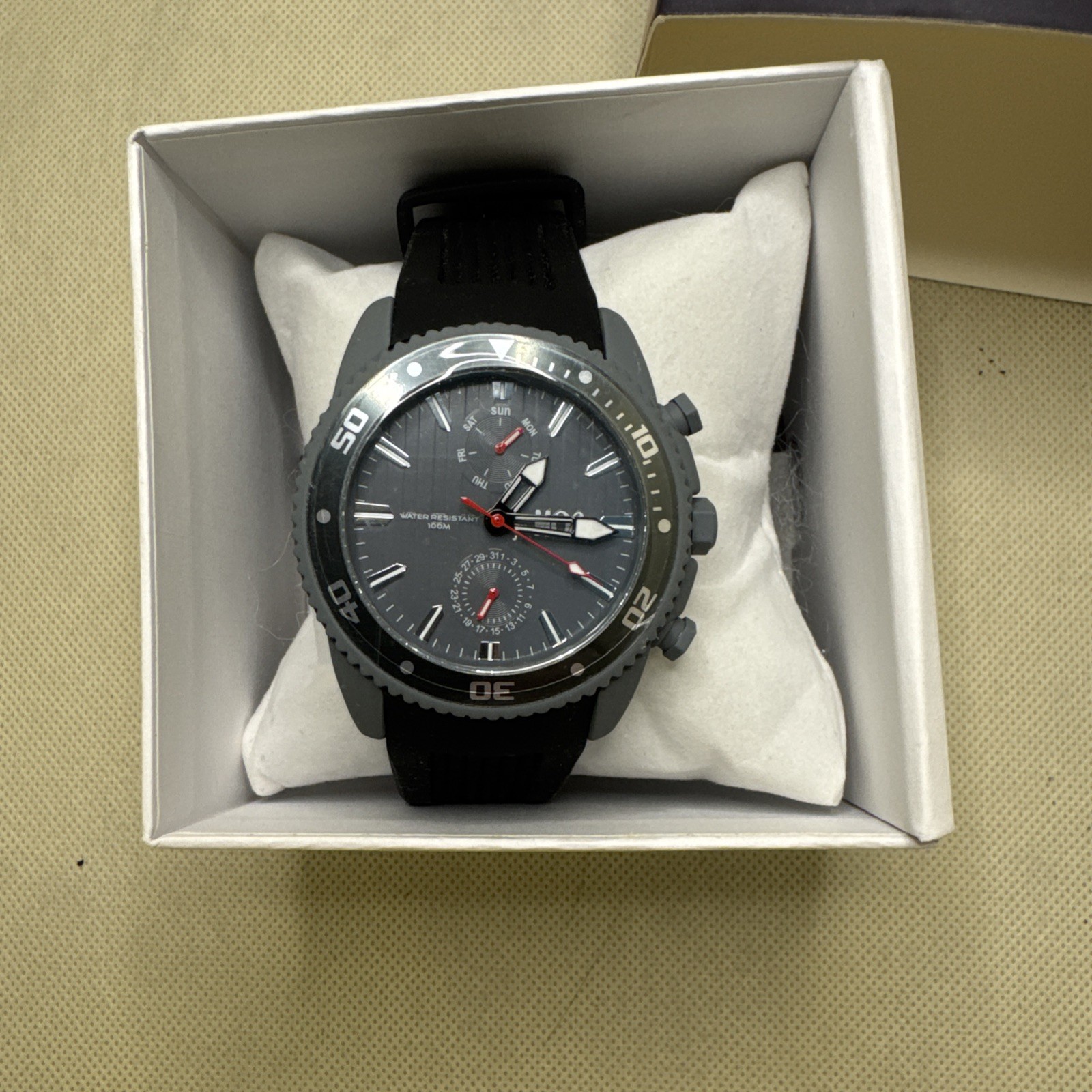 MOS Men of Style Chronograph Watch Tactical Matte Gray Dial Black Silicone Boxed