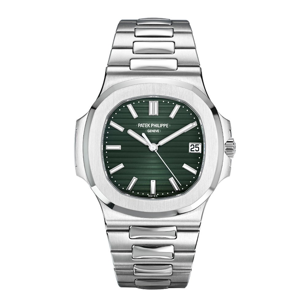 Patek Philippe Nautilus Watch 40MM Green Index Hour Markers Dial Stainless Steel