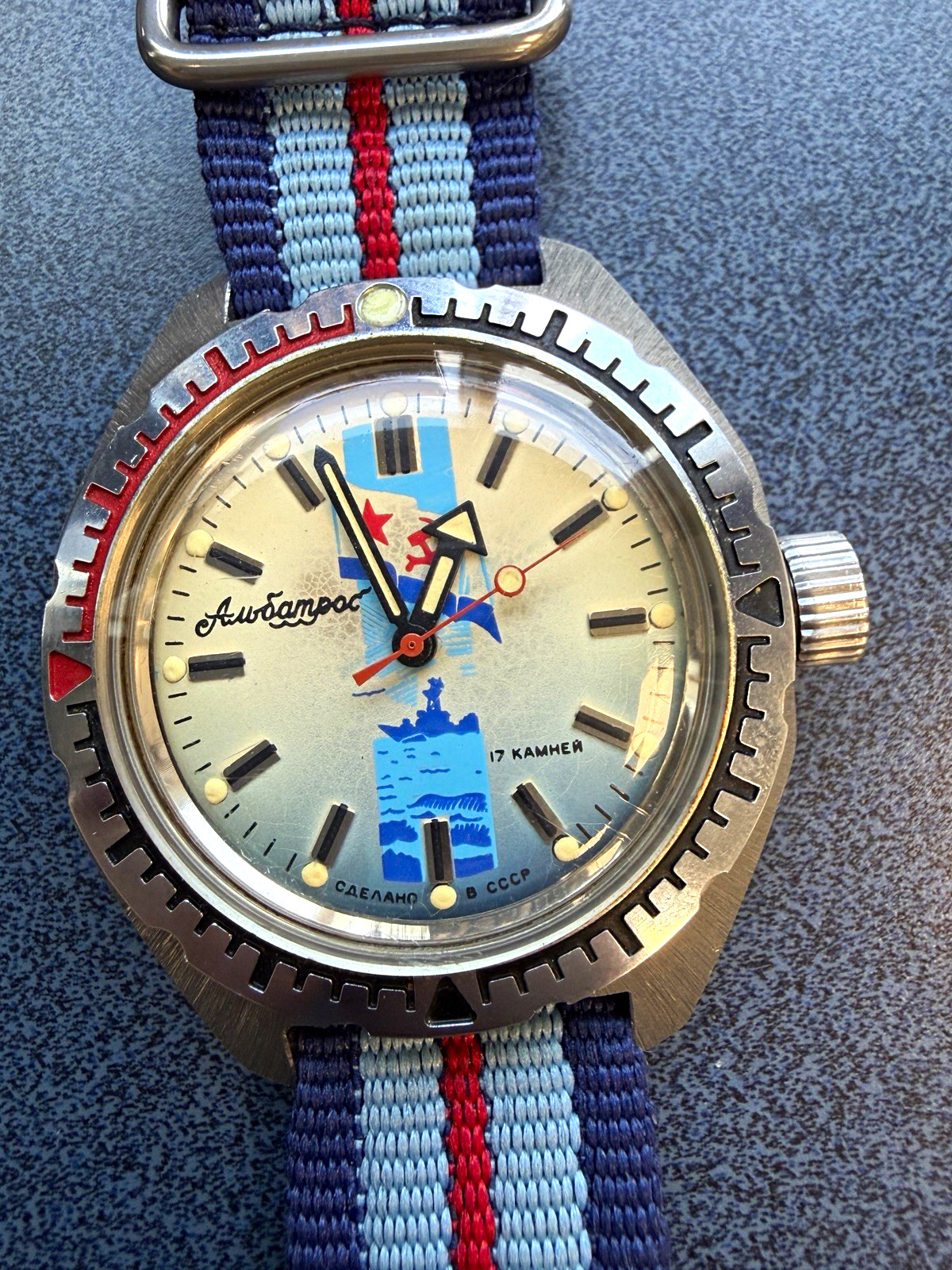 Vostok Russian CCCP Automatic White/Blue Dial NATO Strap