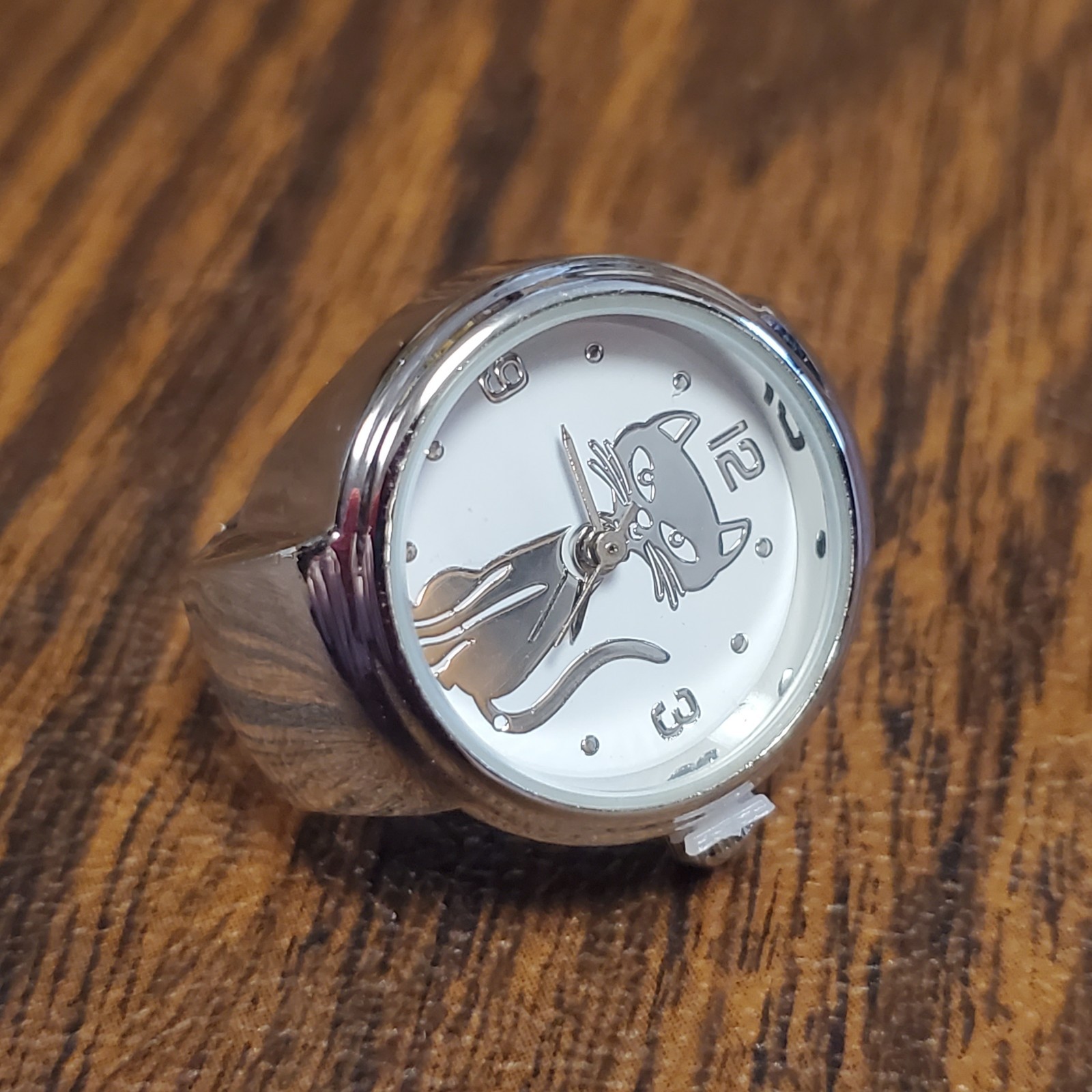 Cat Finger Ring Watch Kitten Silver Round Quartz Elastic USA