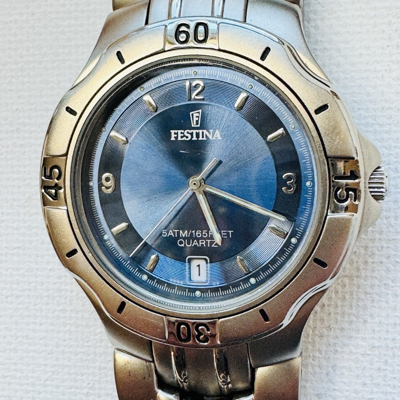 Festina Titanium 35mm Men’s Date Watch Stainless Silver Gray Blue Dial 8865