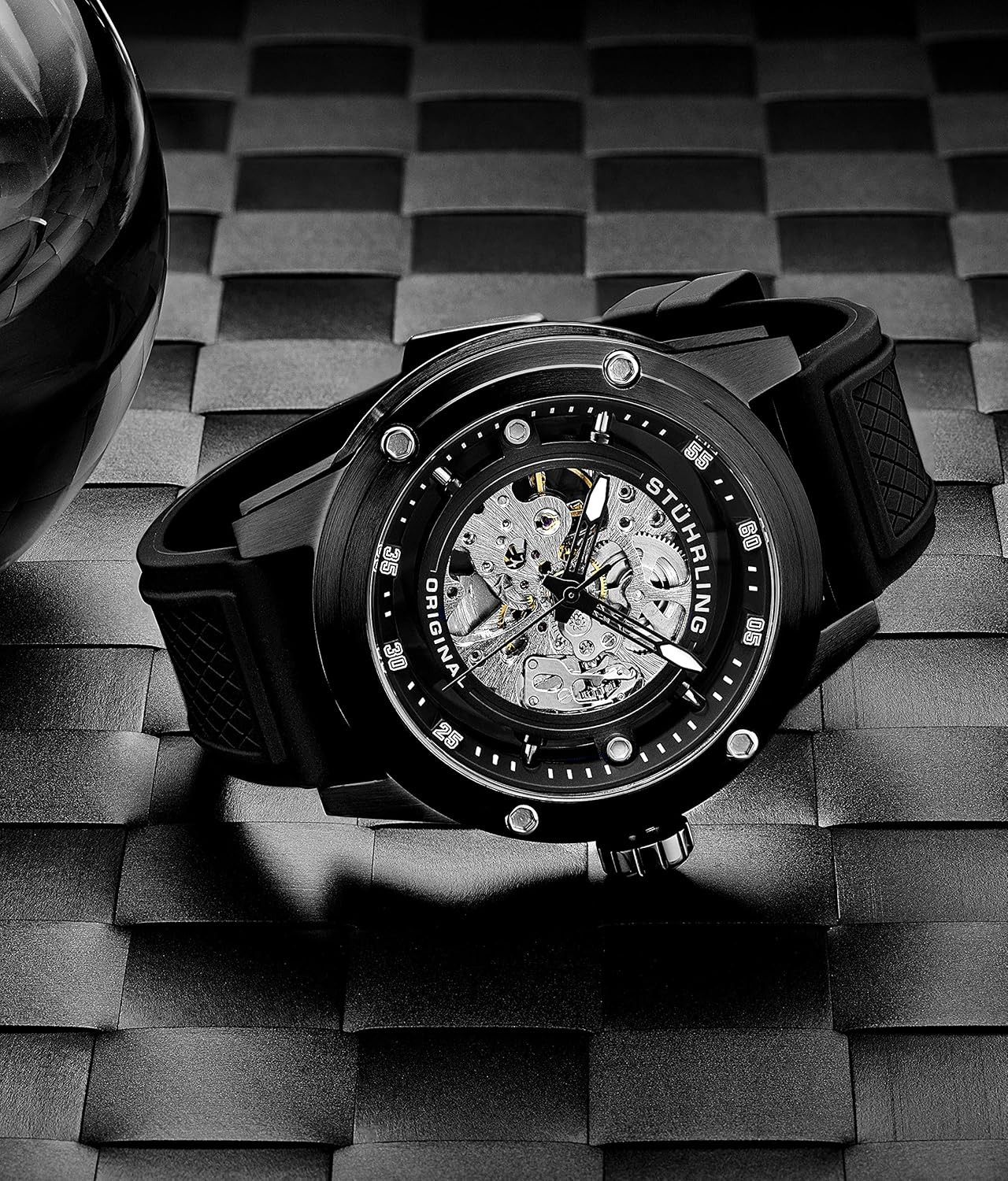 Men’s 50MM Skeleton Automatic Watch – Stylish Stainless Steel & Rubber Strap