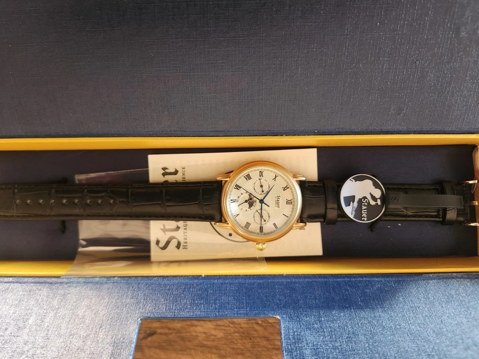 Stauer Magnificat II automatic Watch Men 40mm Silver Dial Gold Tone Daydate