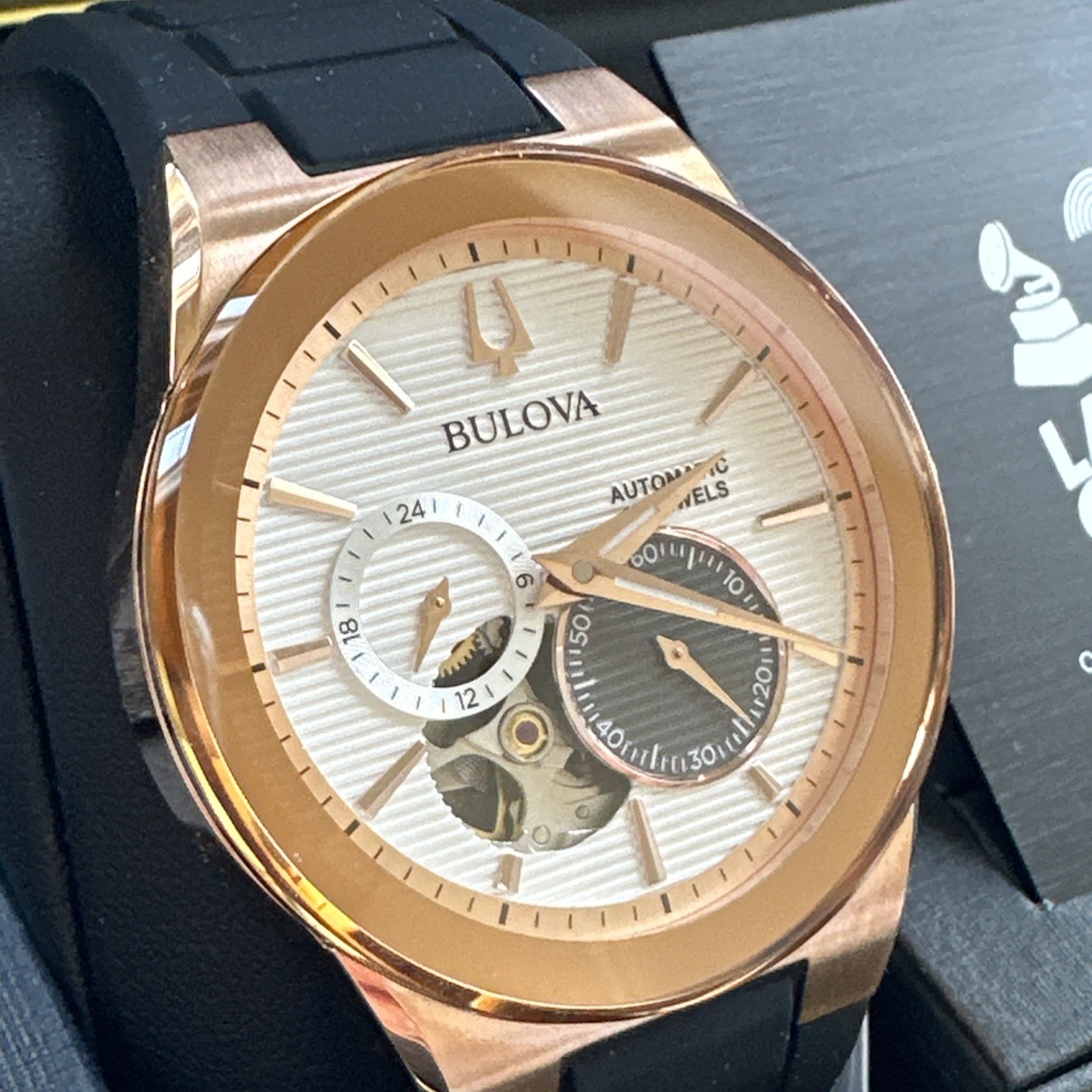 Bulova Men’s Millennia Automatic Black Silicone Latin Grammy Watch 38MM 97A186