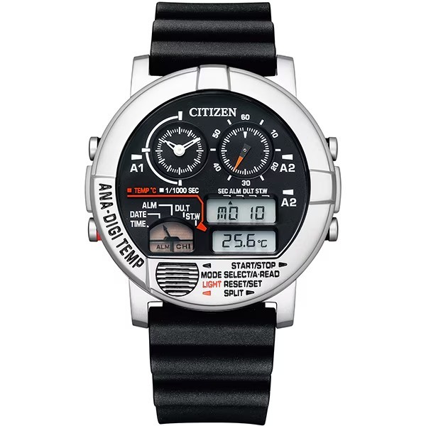 Citizen JG0070-11E Collection Record Label Ana-Digi Temp Quartz Watch Black New