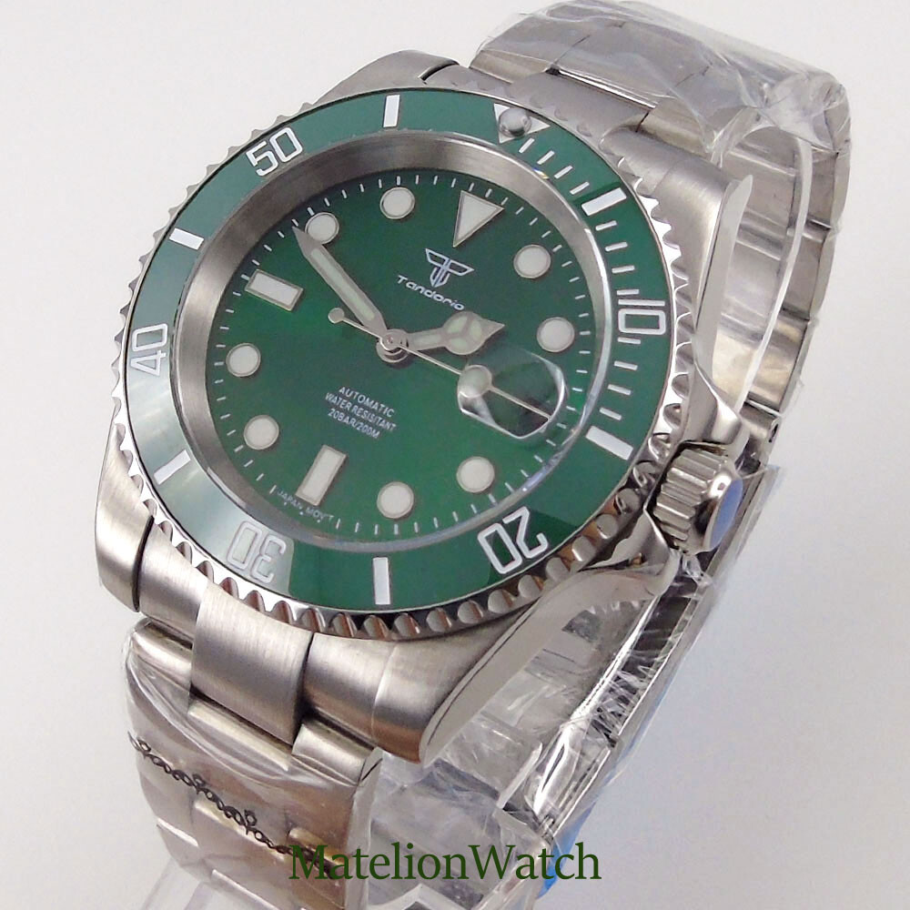10BAR Diver Automatic Mens Watch NH35A Sapphire Green Steel Band Tandorio 40mm