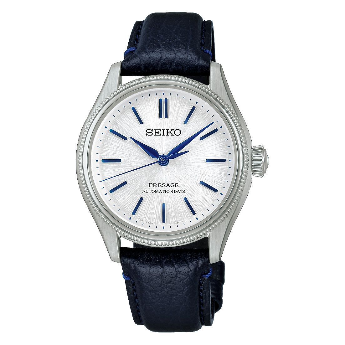 Seiko Presage Classic Series 36mm White Dial Blue Leather Band Watch HCC004