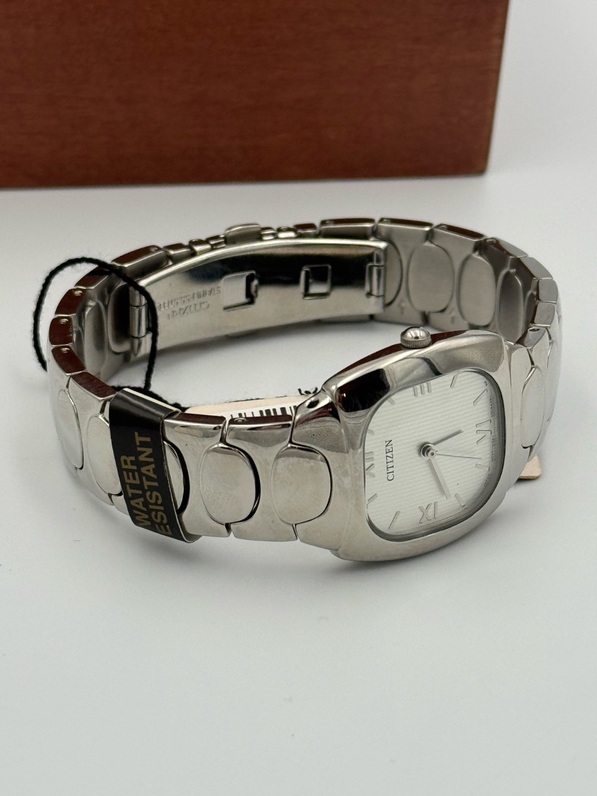 Vintage CITIZEN MENS steel square white dial wr100m NEW OLD STOCK,