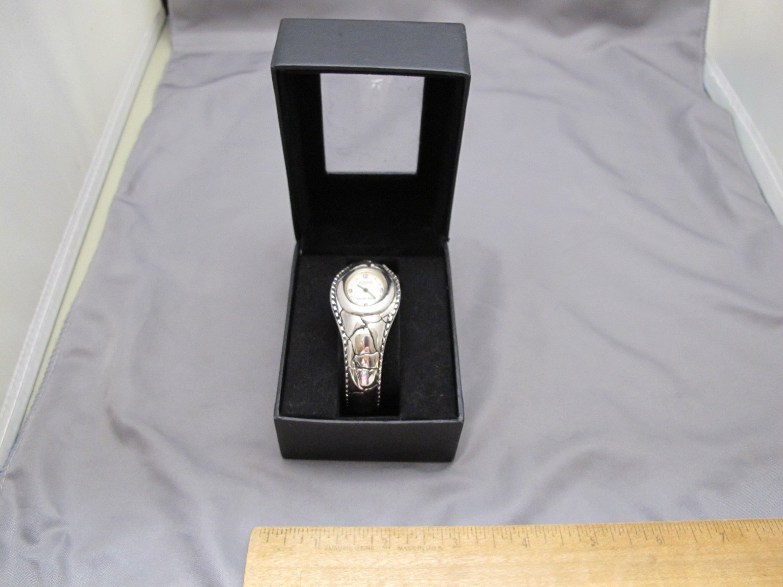 Ladies ECCLISSI 31000 Sterling Silver CUFF WATCH w/BOX-ALLIGATOR SKIN Pattern