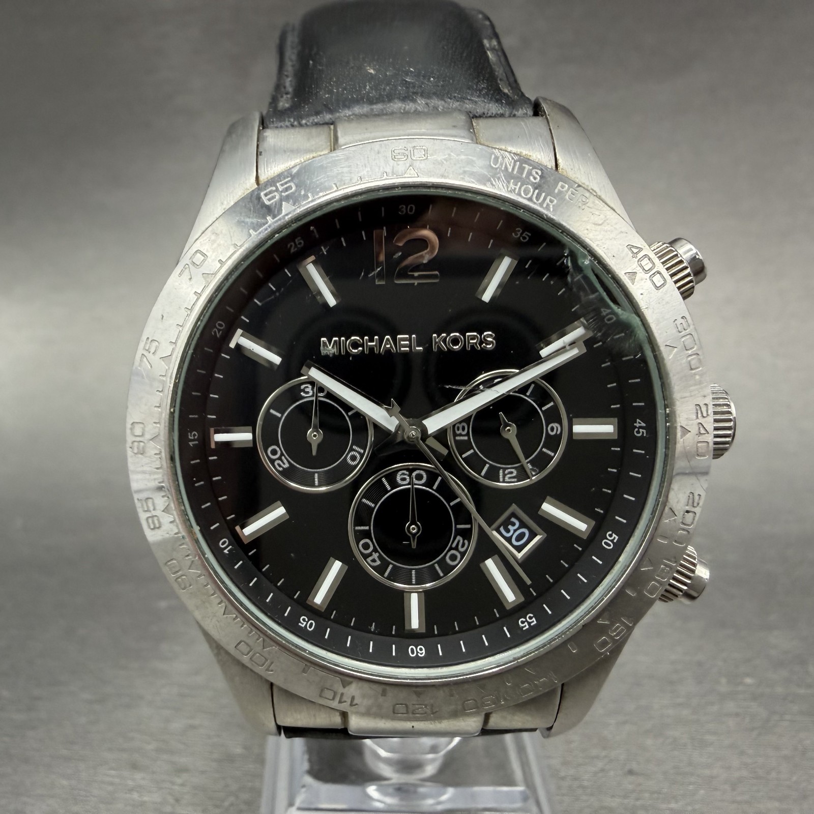 Michael Kors Layton Chronograph Watch Men 44mm Black Dial Steel MK-8215 NewBat