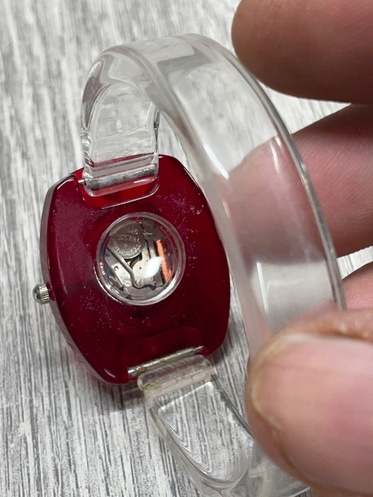 Luna Bianca Watch Clear Lucite Bracelet ITALIAN Red Face New Battery