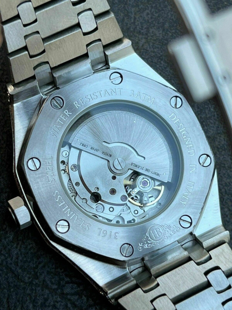Mens Gold Watch Iced Automatic Skeleton Back Gold 44mm Moissanite Stone Bezel