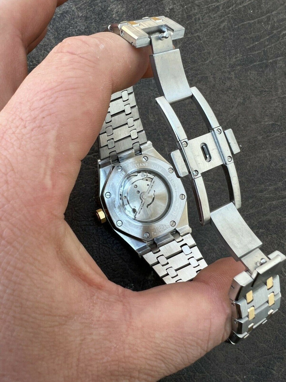 Mens Gold Watch Iced Automatic Skeleton Back Gold 44mm Moissanite Stone Bezel