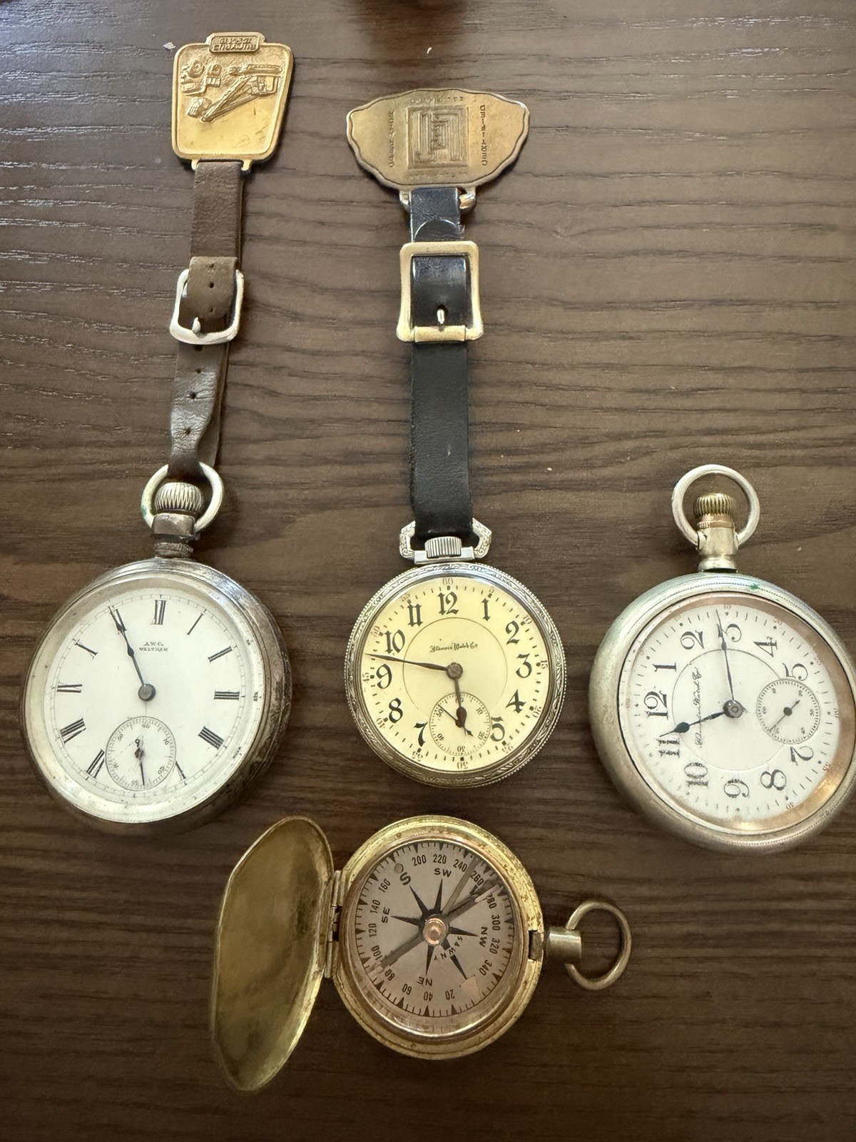 Lot Of 3 Pocket Watches And One Military Compass- Antique/collectibles