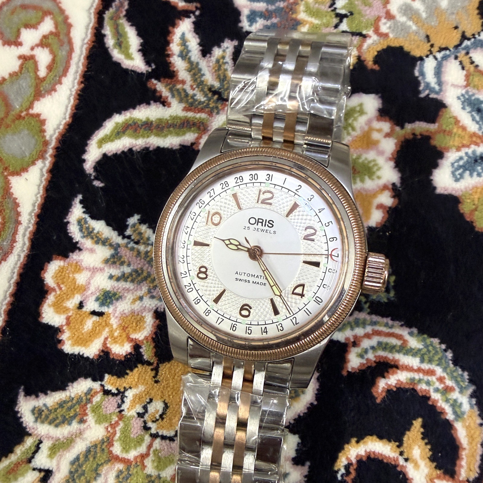 Oris Big Crown Pointer Date 7543 Automatic 40mm Two Tone Rose Gold Watch Mint