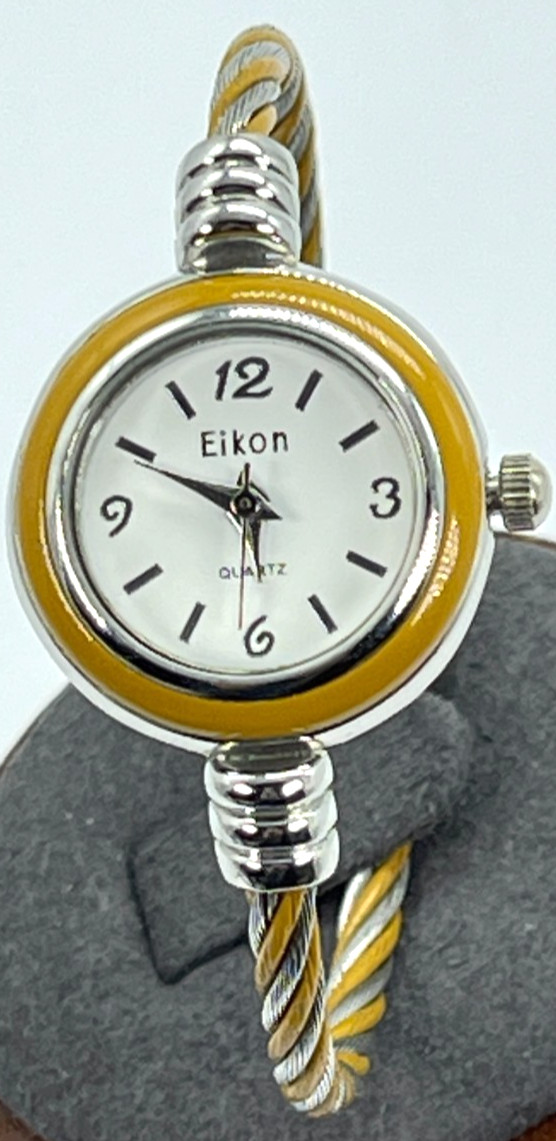 Watch Eikon Quartz White Face, Silver Numbers, 7′ Gold/Steel Twist Bracelet