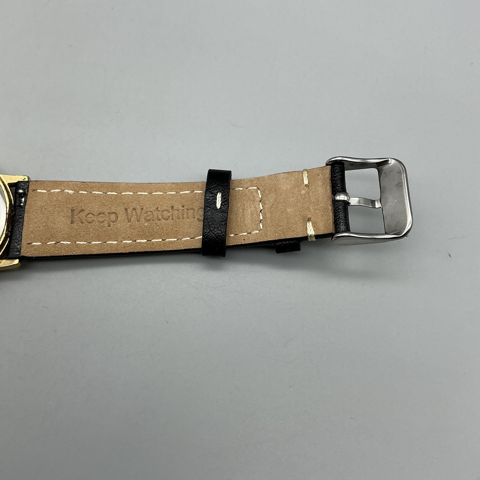 Vintage Lee Kum Kee Mens Watch 33mm Gold Tone Black Leather Date New Battery
