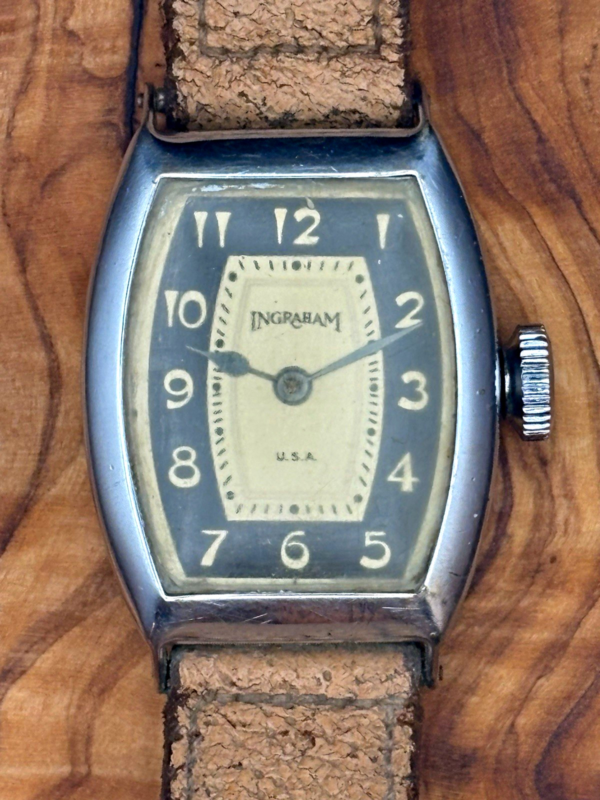Vintage Ingraham USA Art Deco Tonneau Patents Pending Watch Parts Not Running