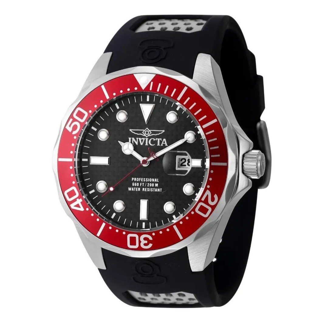 Invicta 47688 Pro Diver Ocean Voyage Quartz Watch 47mm Carbon Dial Black Red NIB