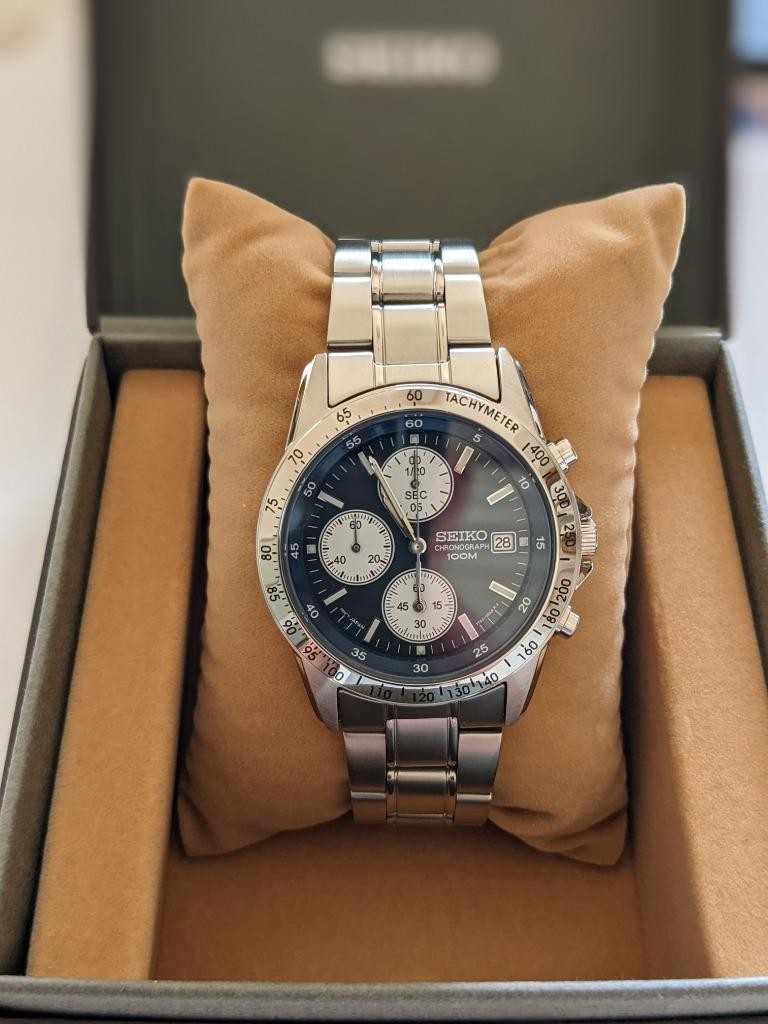 Seiko SND365P1 Chronograph Quartz Watch Black Dial Japan Movement Men