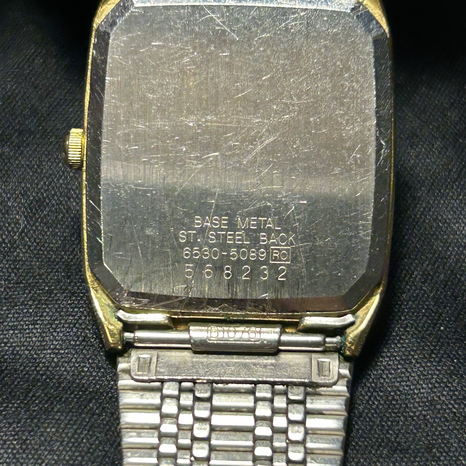 Seiko Quartz Analog Dress Rectangle Watch Two-Tone Bracelet Gold Dial 28-31.9mm