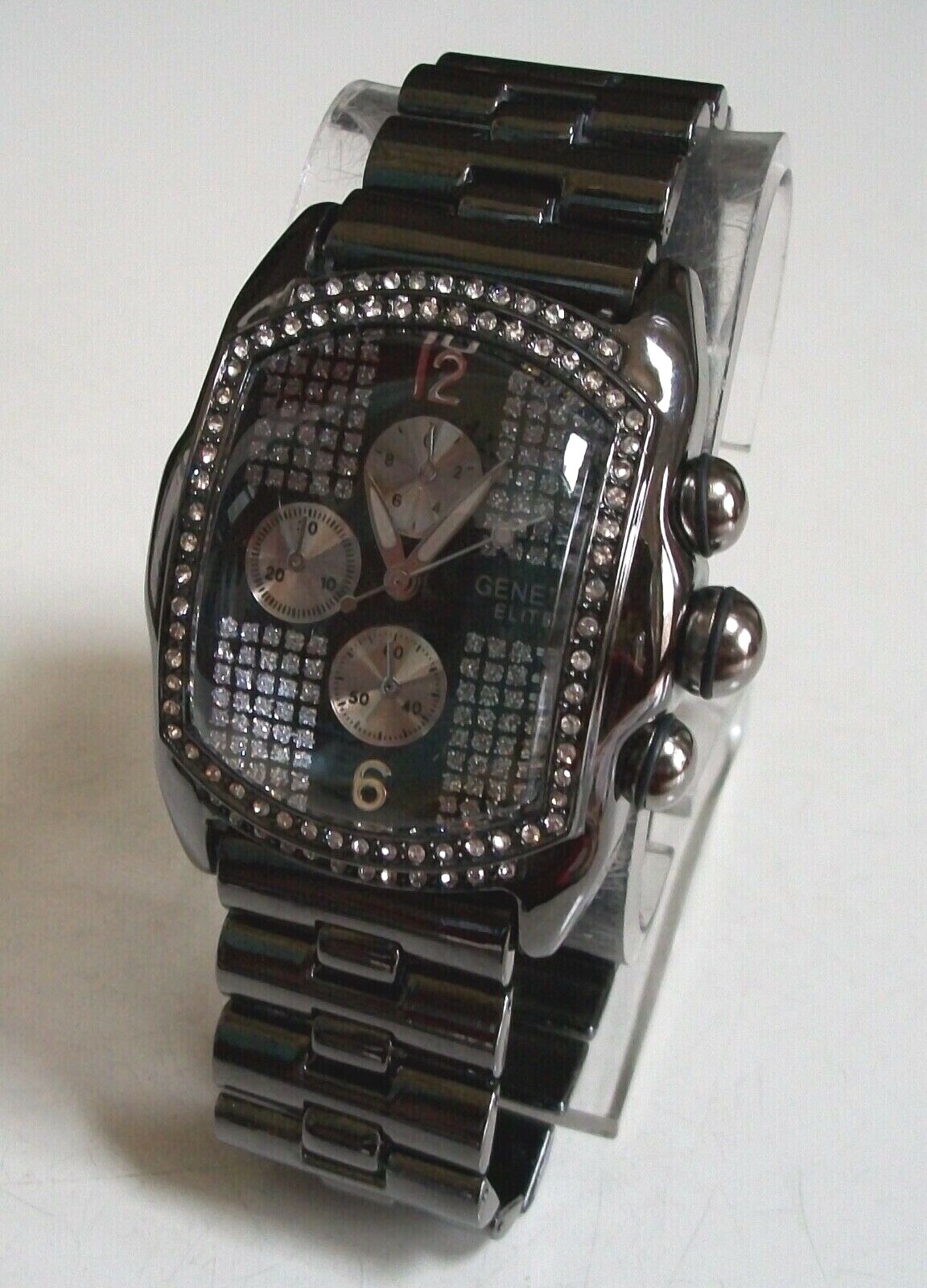 Men’s Hematite finish stone fashion dressy hip hop link wrist watch