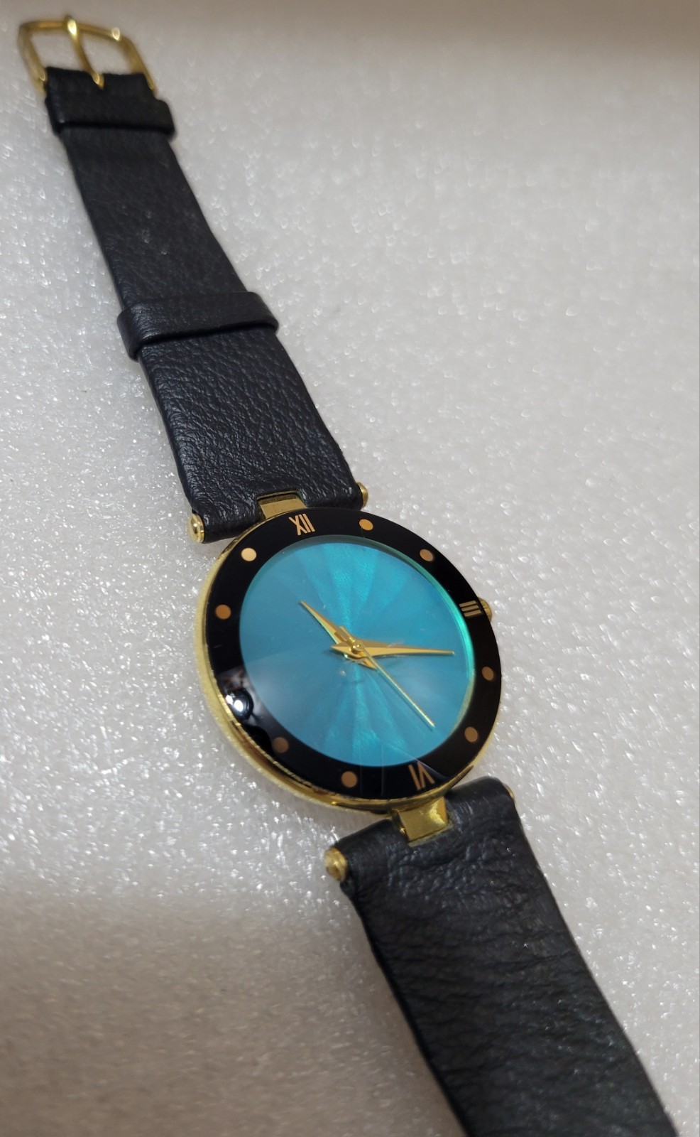 Wristwatch Blue Purple Round Face Roman Numerals Black Buckle Face Used