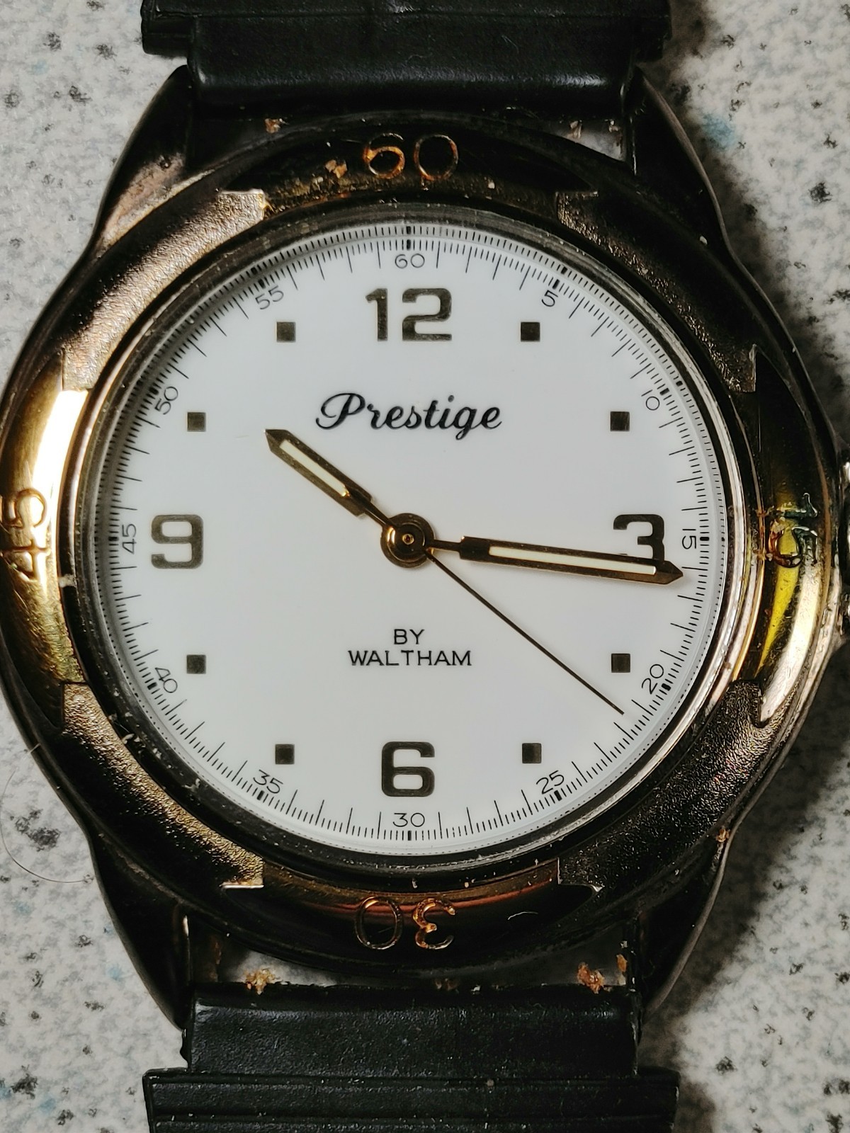 Prestige By Waltham Men’s Wrist Watch Gold Rubber Band Vintage