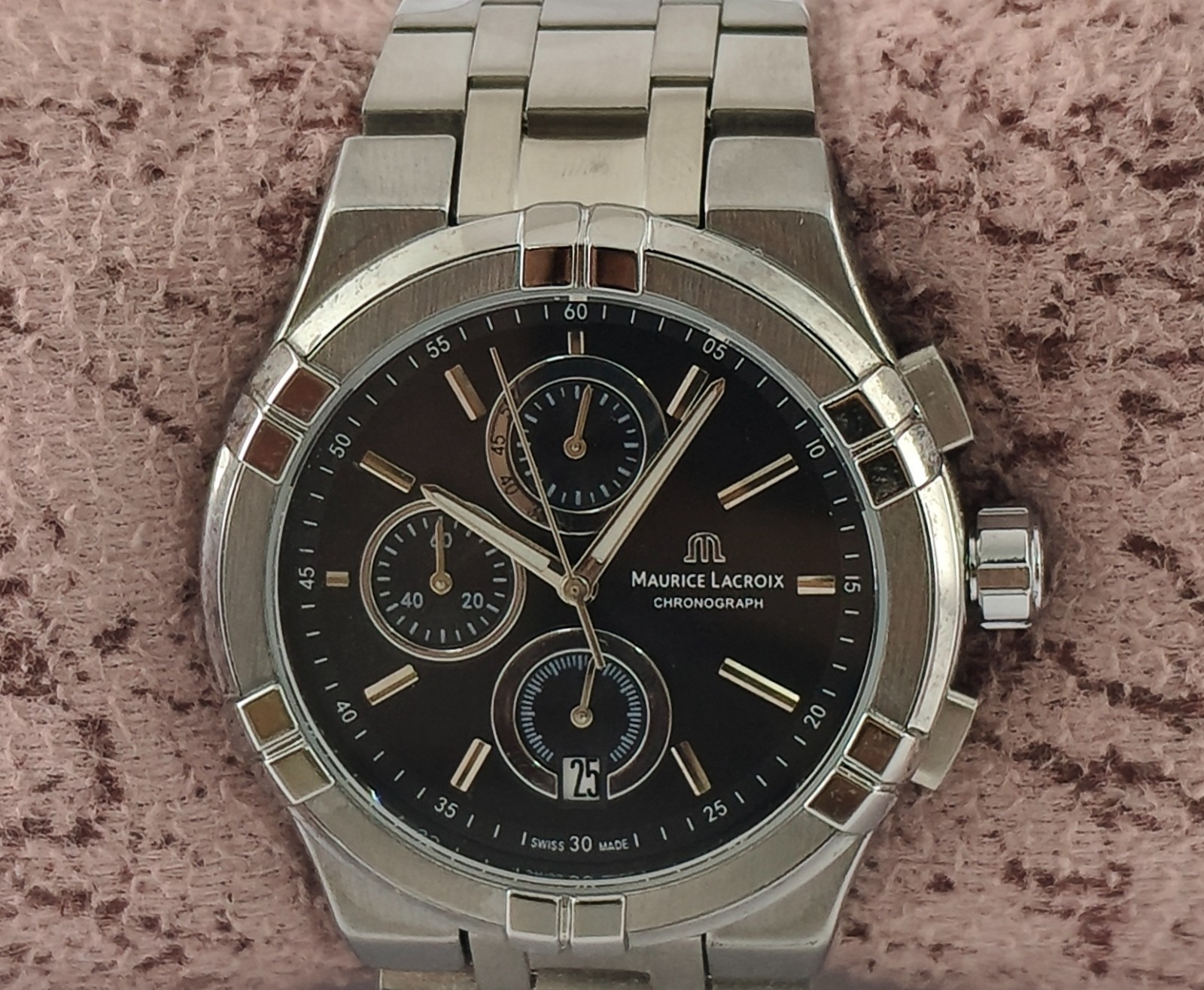 Maurice Lacroix Chronograph Black Dial With Date Men Wristwatch “Stay Stylish”