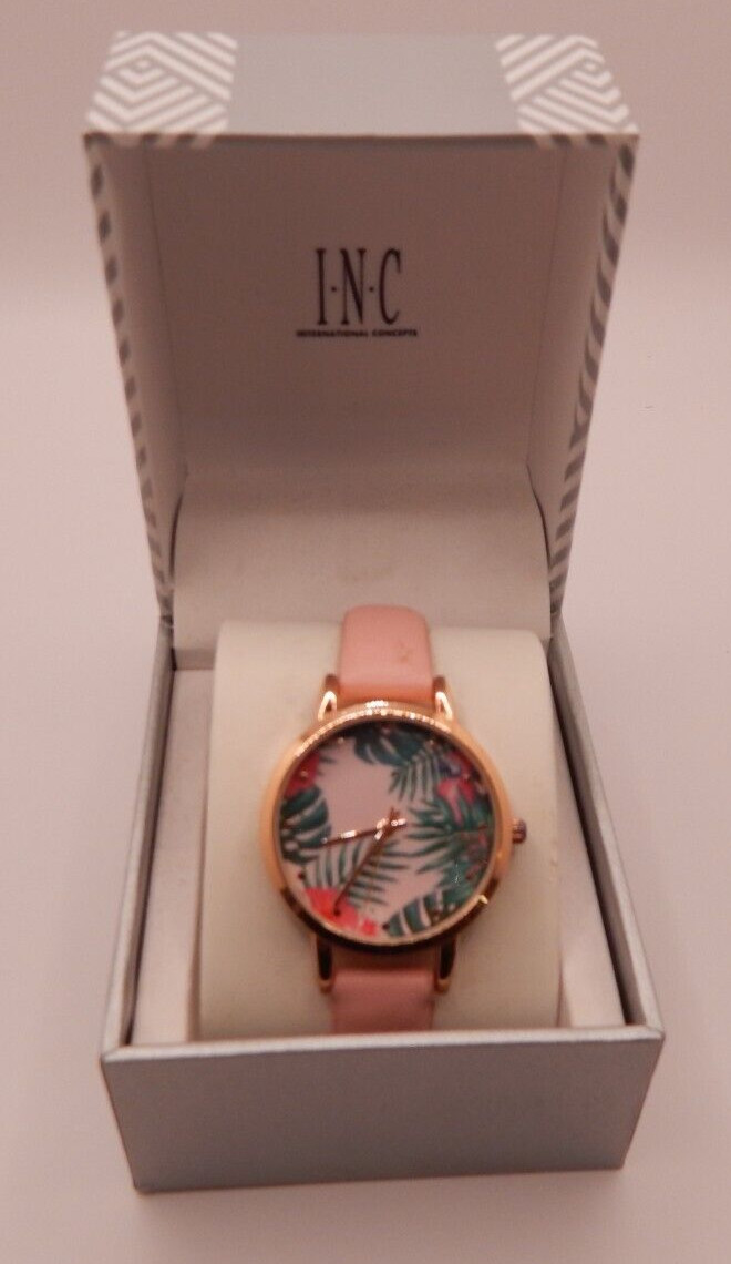 I.N.C. International Concepts Women’s Pink Strap Watch Tropical Leather