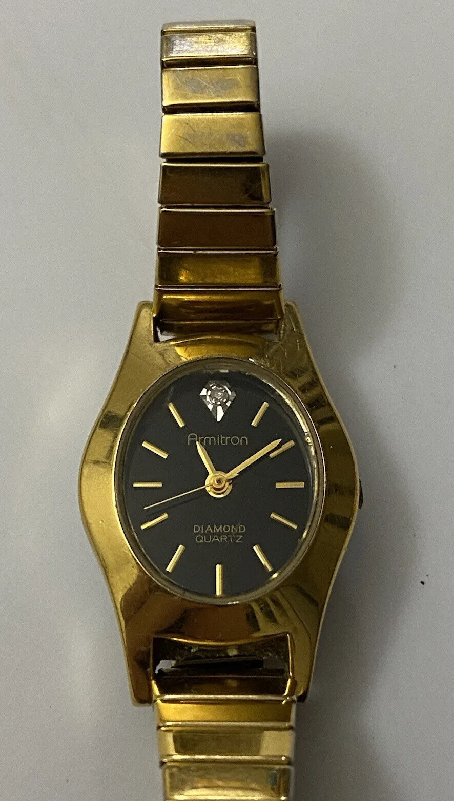 Armitron Diamond Watch Women Gold Tone Oval Stretch Band For Parts None Running