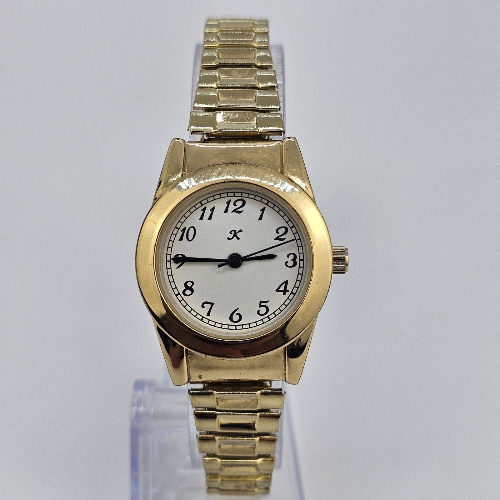 28MM Women’s Watch White Dial Gold Case Expandable Band 6″ New Battery