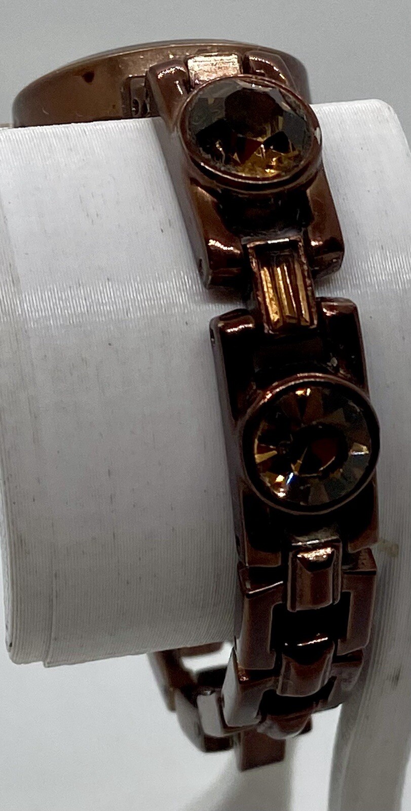 ALLUDE Ladies Watch New Battery Copper Finish Large Amber Crystals For 6” Wrists