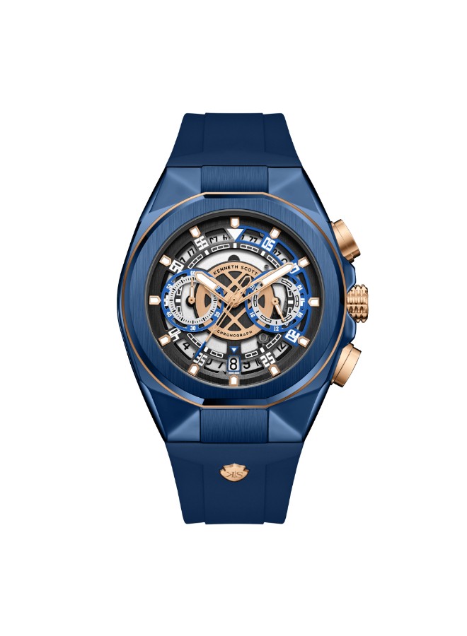 Kenneth Scott Men’s Chronograph Watch | Black Dial, Blue Band, 43mm
