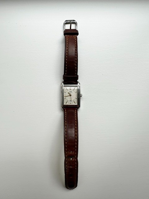 Vintage Oris Rectangular Date Automatic Guilloché Dial Stainless Steel Watch ~19