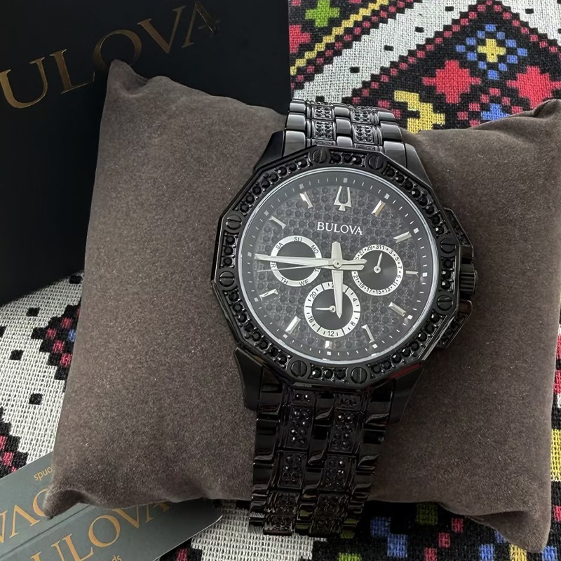 Bulova Classic Octava Crystal Men 98C134 Black Dial Diamond Quartz Watch 41.5mm