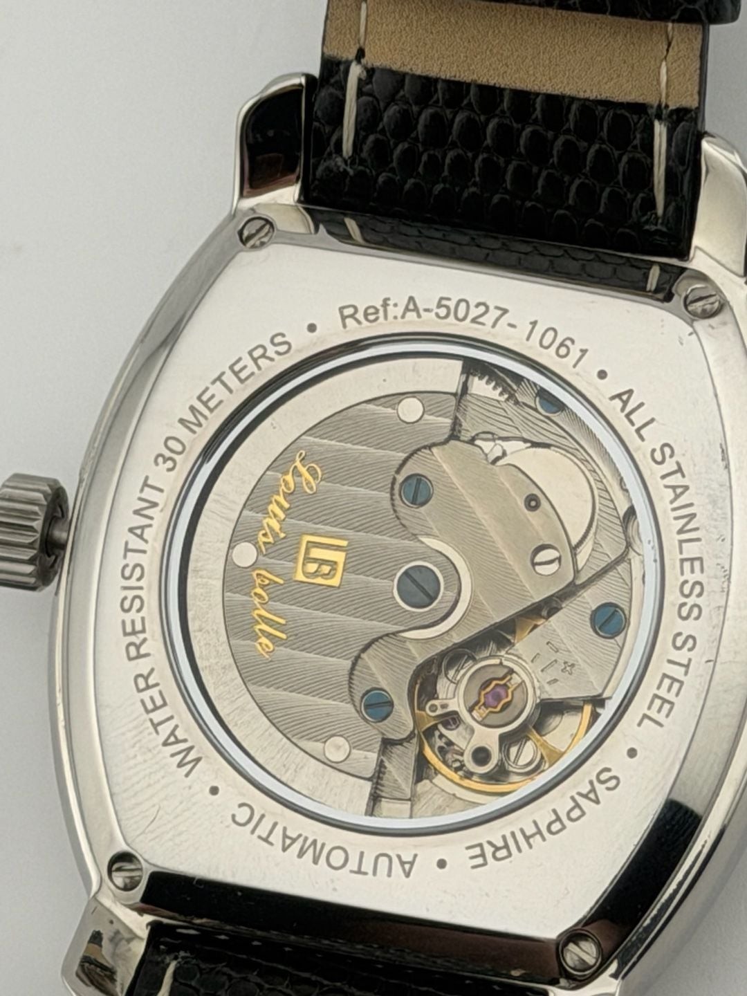 Louis Bolle Henry II Automatic Tonneau Case Mens Watch Black Guilloché / Leathe