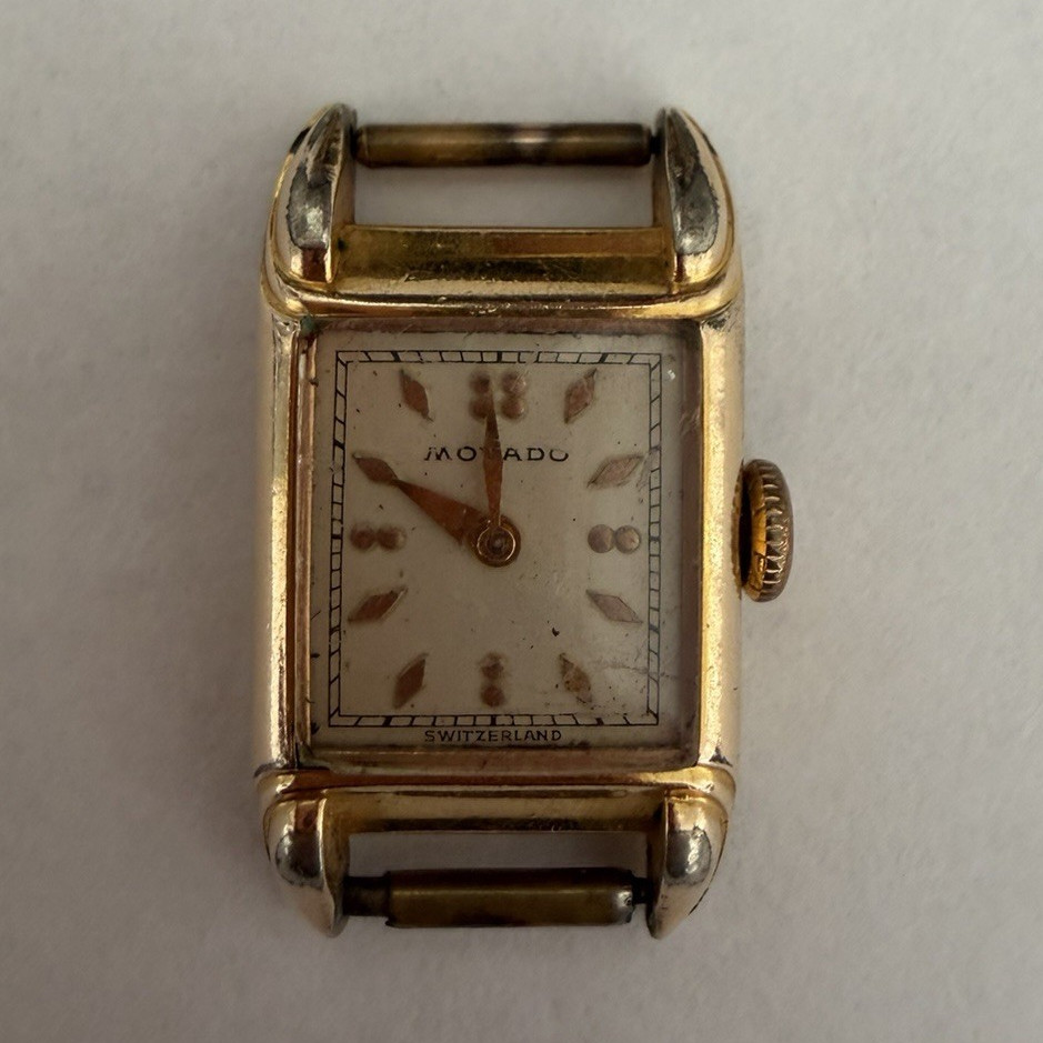 Movado Swiss Made Manual Mechanical Gold Tone Rectangle Watch Head White Dial