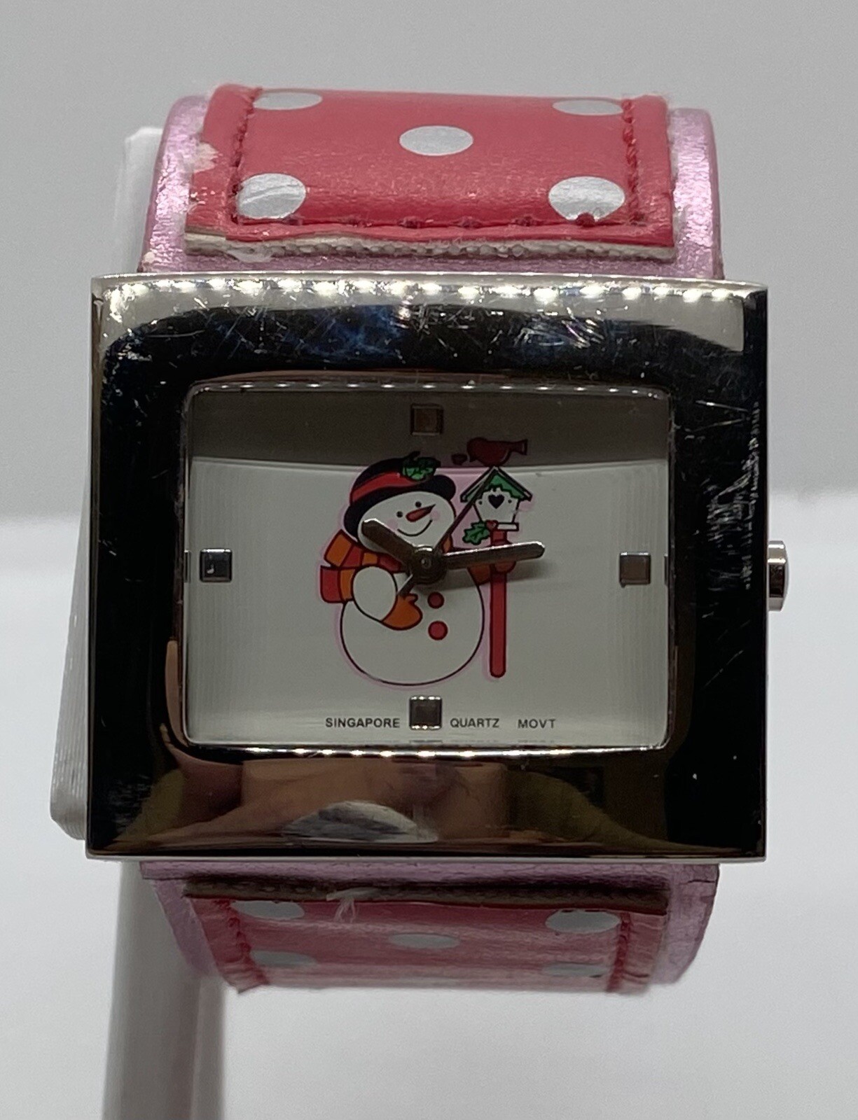CUTE Snowman Watch Ladies/Teens New Battery BIRDHOUSE Red Bird Red Polka Dot