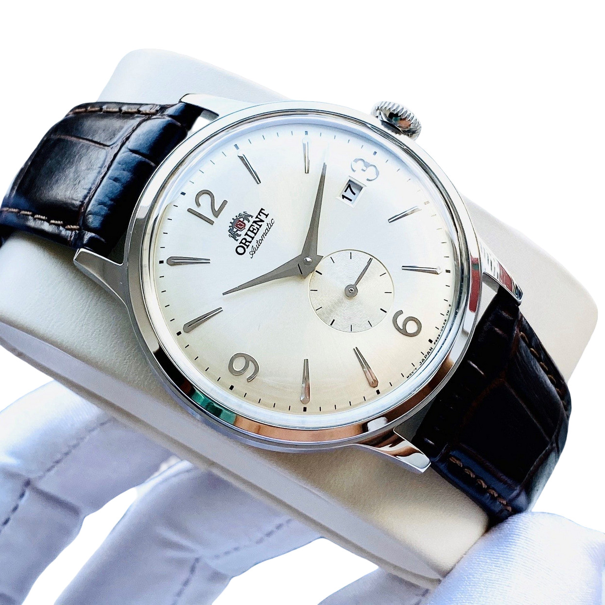 Orient Automatic Beige Dial Men’s Watch Date Indicator Leather Strap RN-AP0003S