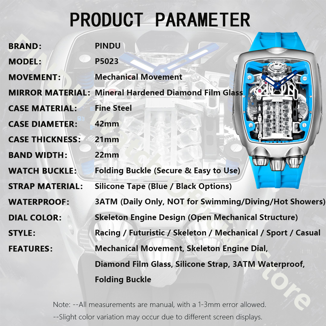 2024 PINDU Men’s Engine Cool Automatic Mechanical Watch Piston Design Trend