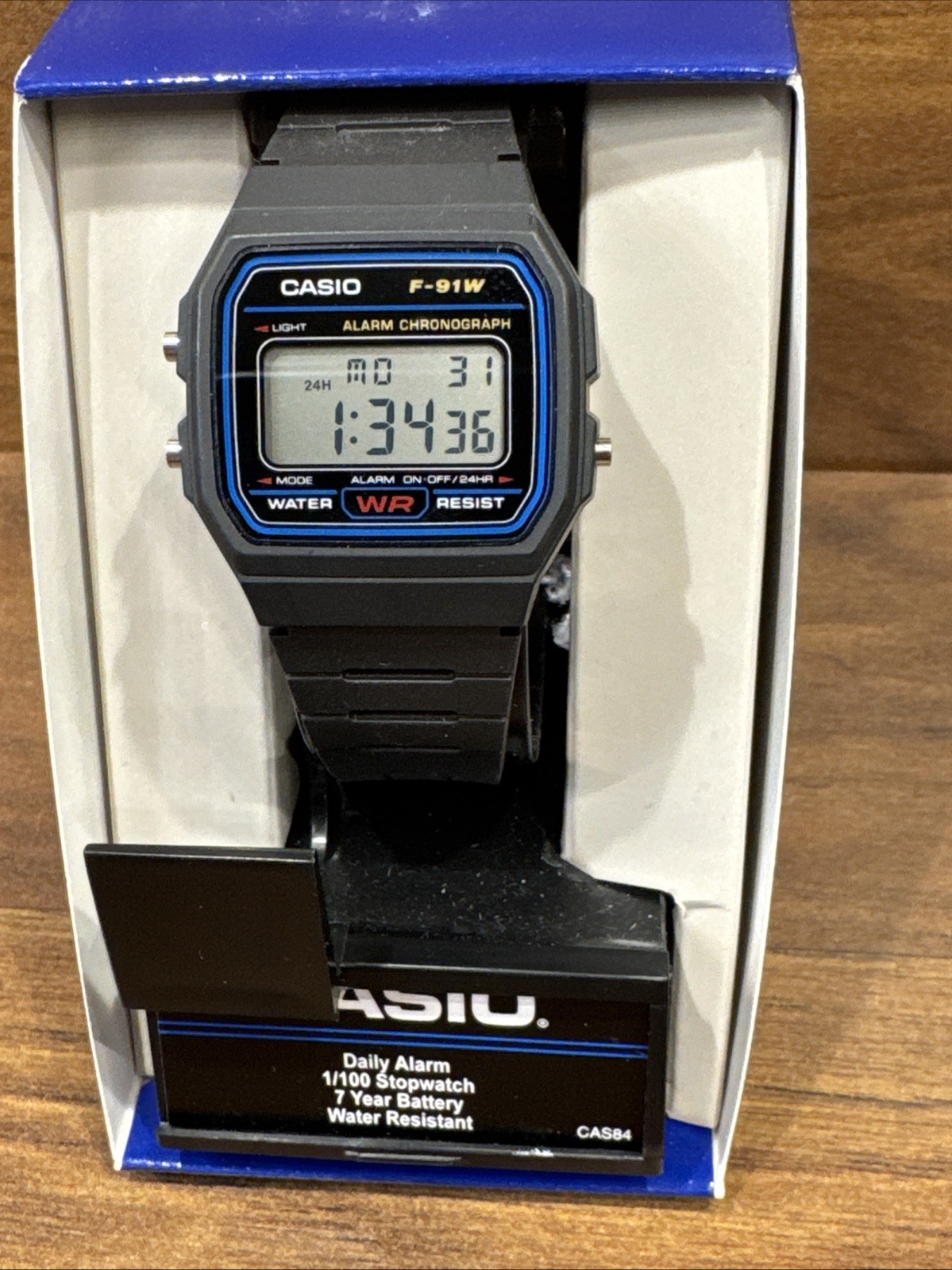 CASIO F91W-1 Digital Watch Black/Blue Resin Band Sports Watch Brand New