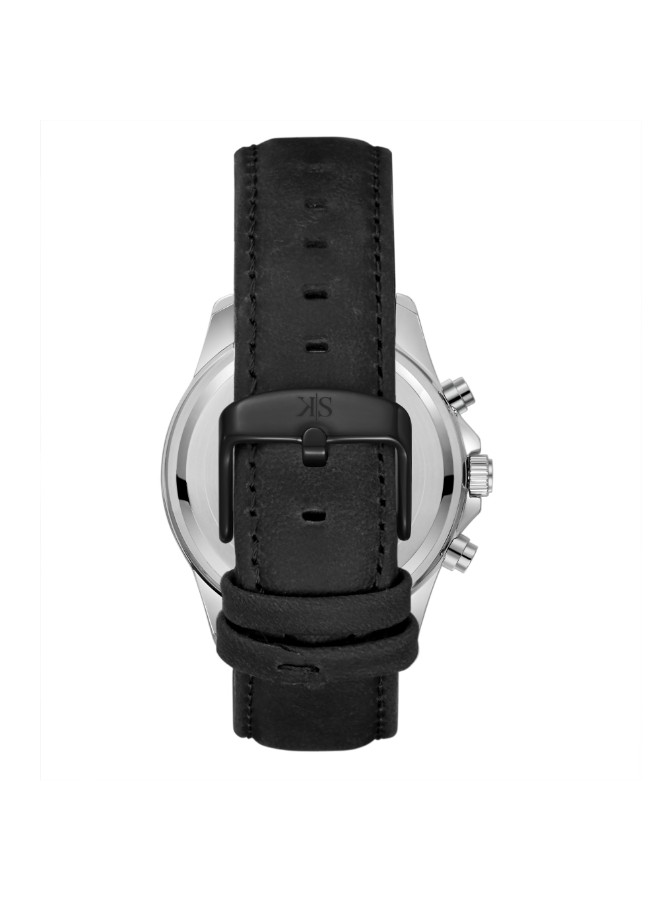 Kenneth Scott Men’s Chronograph Watch | Black Dial, Black Leather Band, 42mm