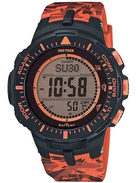 CASIO PRO TREK SOLAR POWERED TRIPLE SENSOR ORANGE CAMO MEN’S WATCH PRG-300CM-4