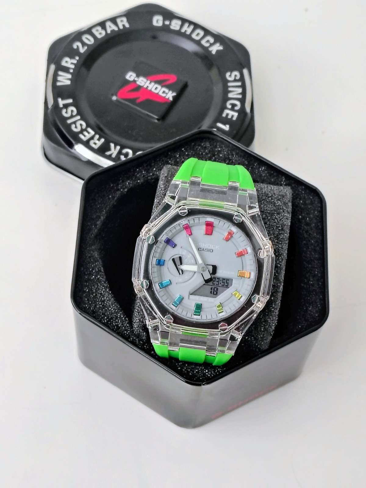 Casio G-SHOCK Analog-Digital Clear Resin Watch Green Band 200m Quartz w/ Box